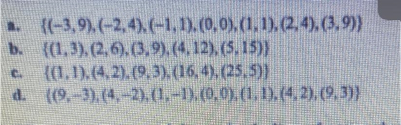 Which set of ordered pairs do NOT represent a function?-example-1