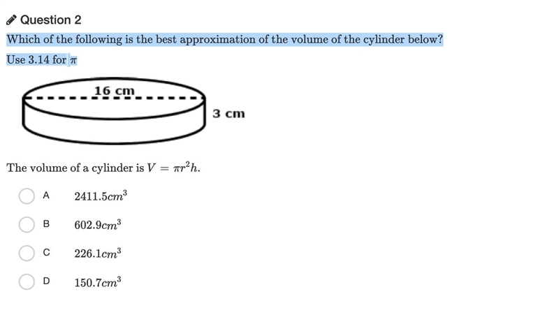 Which of the following is the best approximation of the volume of the cylinder below-example-1