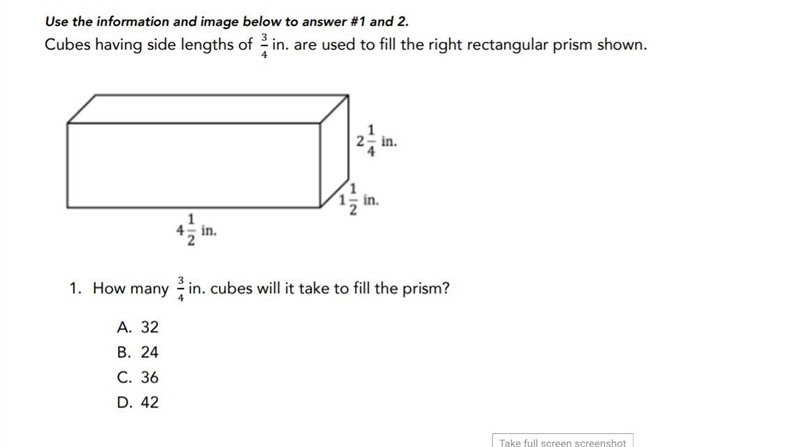 Cubes having side lengths of 3/4 in. are used to fill the right rectangular prism-example-1