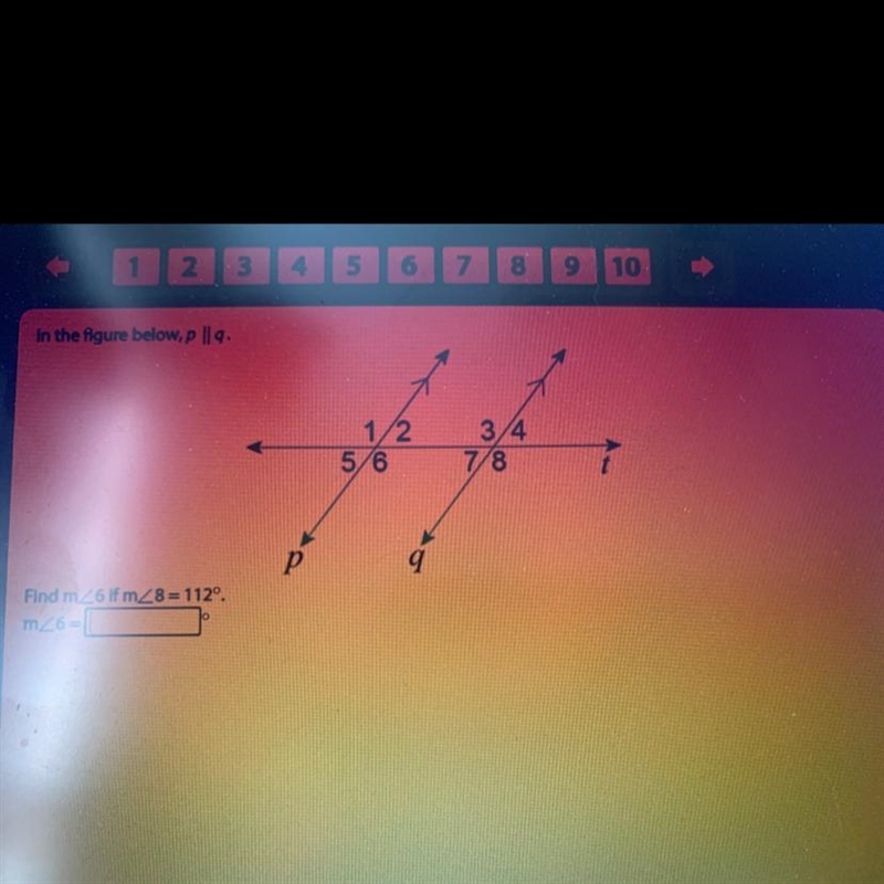 Find m<6 if m<8 = 112°-example-1