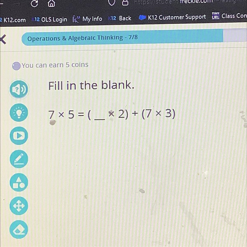 7 x 5 = (___ x 2) + (7 x 3)-example-1