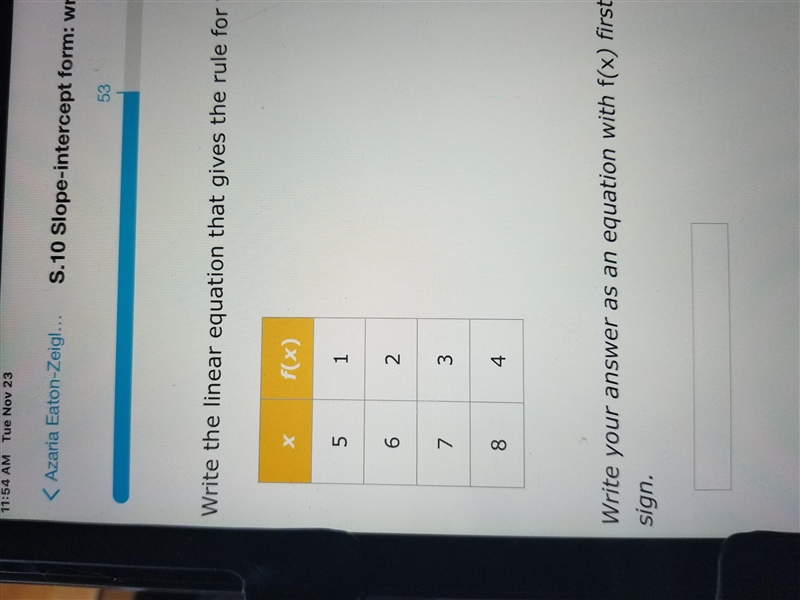 Write your answer as an equation with f(x) first, followed by and equals sign.-example-1