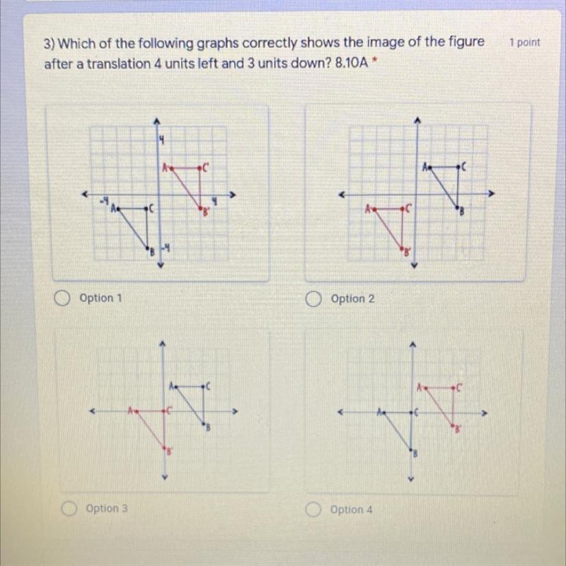 Which of the following graphs correctly shows the image of the figure after a translation-example-1