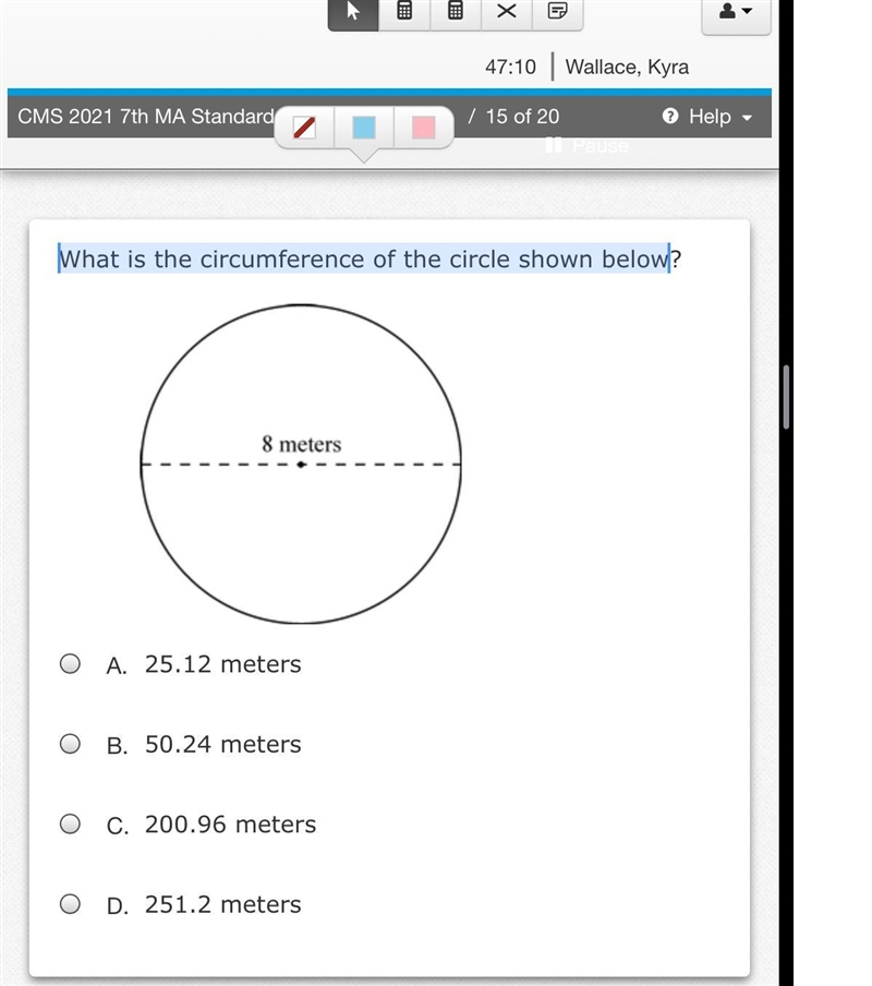 What is the circumference of the circle shown below?-example-1