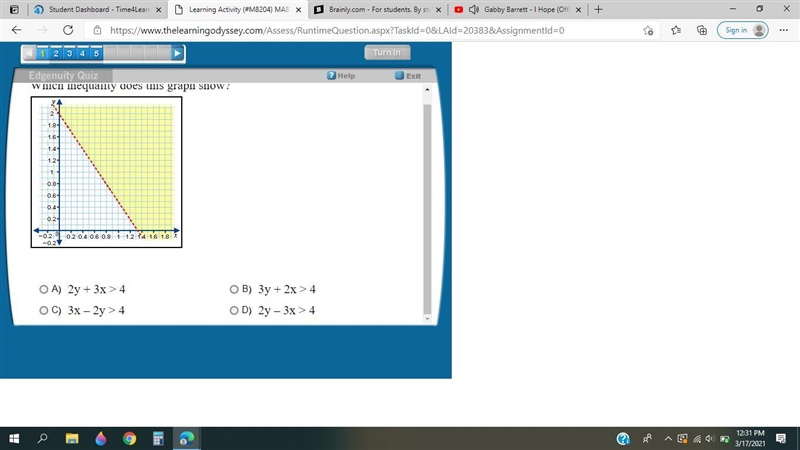 PLZ PLZ HURRY I WILL GIVE BRIANLEST Which inequality does this graph show? A. 2y + 3x-example-1