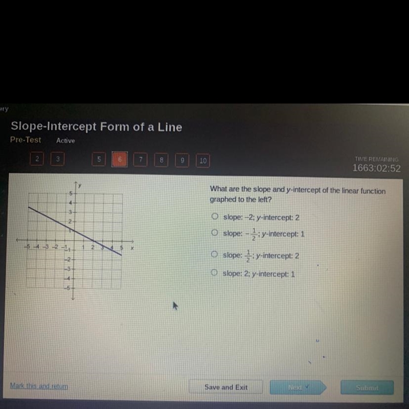 What are the slope and Y intercept of the linear function graft to the left?-example-1