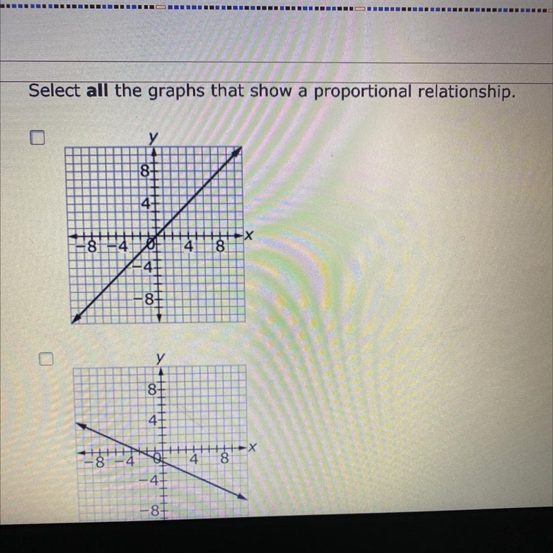 Help please. I need an answer quick please. “Select all the graphs that show a proportional-example-1