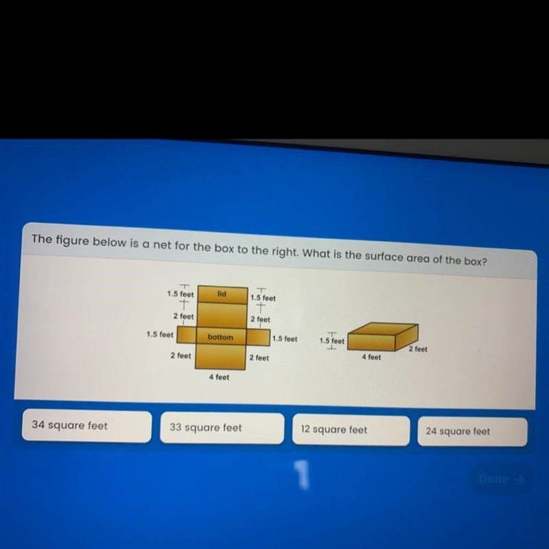 The figure below is a net for the box to the right. What is the surface area of the-example-1