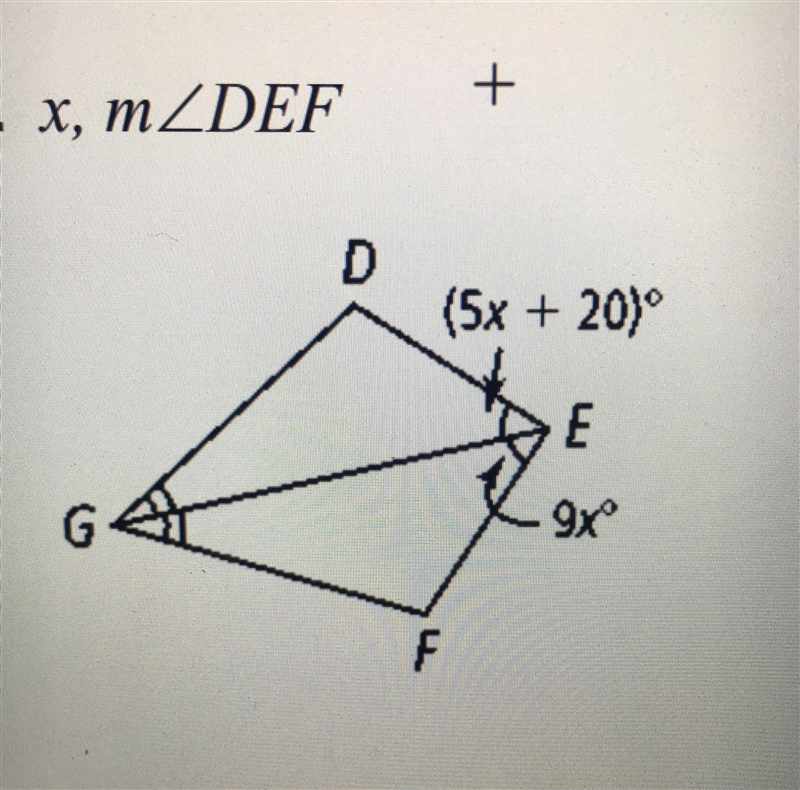 Can someone help? Need to find x, and measure of angle DEF-example-1