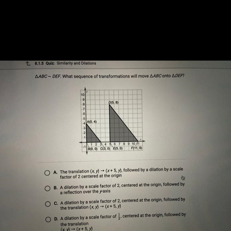 ABC - DEF. What sequence of transformations will move ABC onto DEF? Please help me-example-1