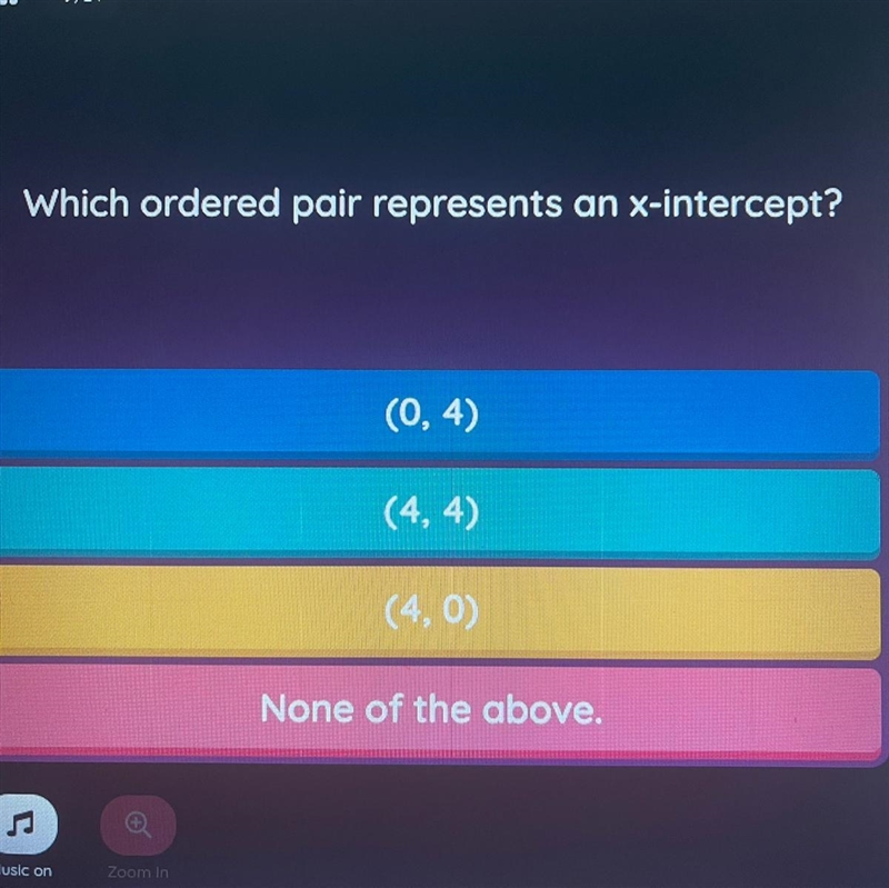 Which ordered pair represents an x-intercept? Please help!!!!-example-1