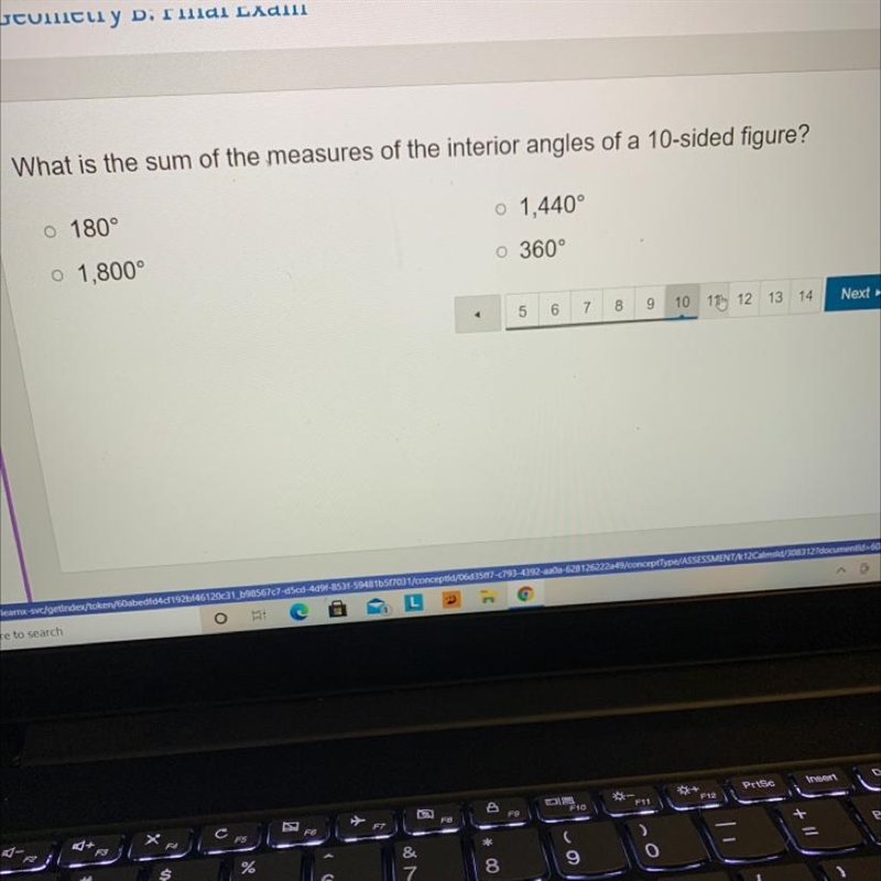 What is the sum of the measures of the interior angles of a 10-sided figure? o 1,440° o-example-1