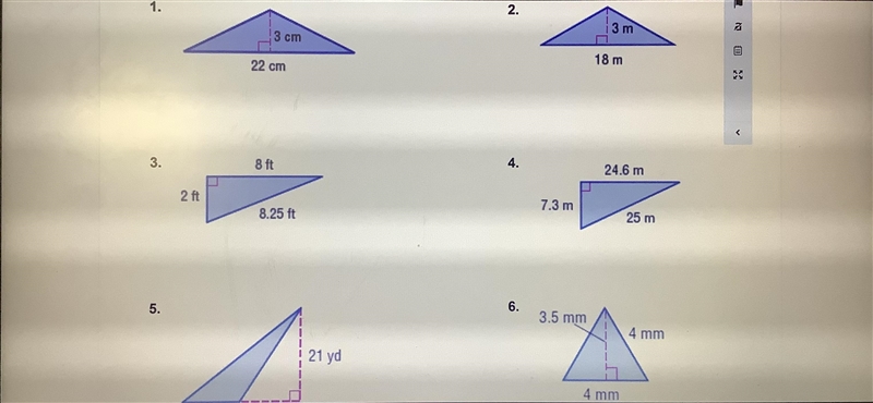 Determine the area of each triangle.-example-1