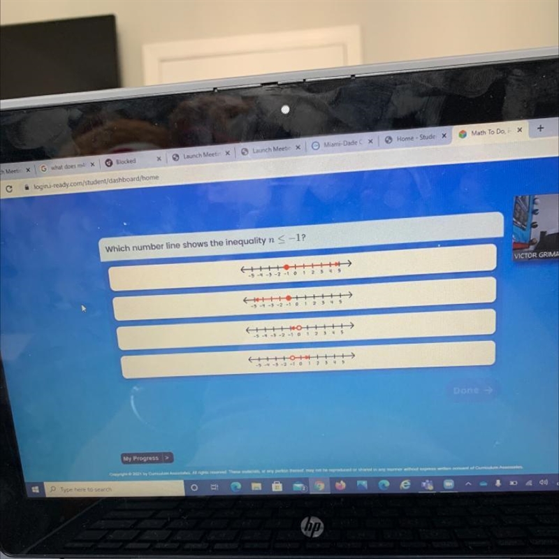 Which number line shows the inequality n < -1?-example-1