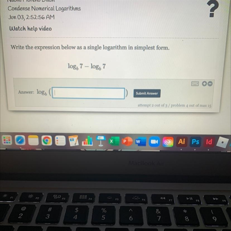 Write the expression below as a single logarithm in simplest form. logo 7 – log, 7-example-1