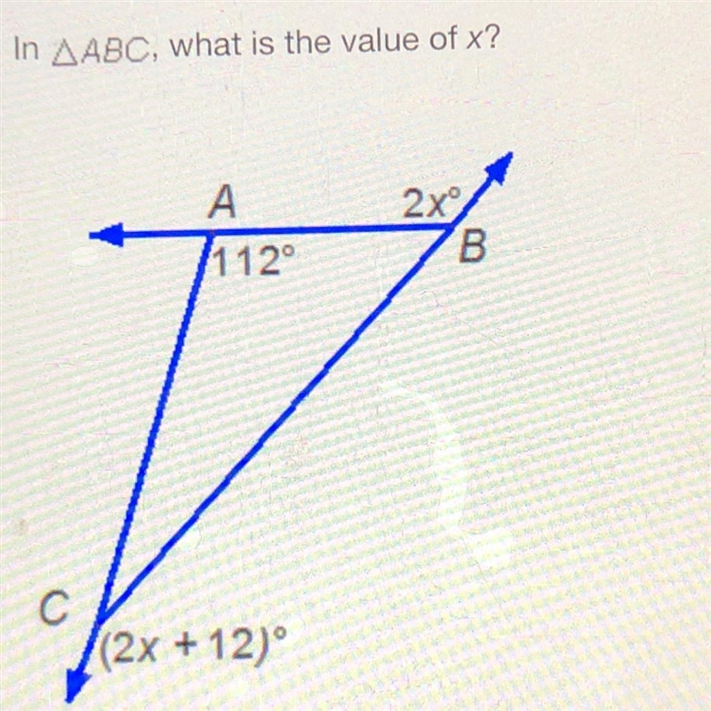 In ABC, what is the value of x? Pls hurry im on a time limit here-example-1