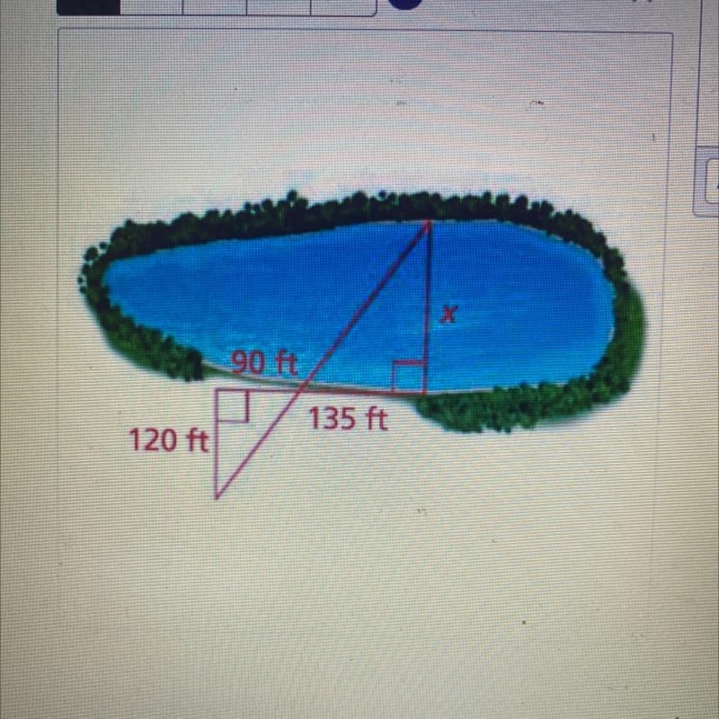 Explain why the triangle are similar. Then find the distance represented by x-example-1