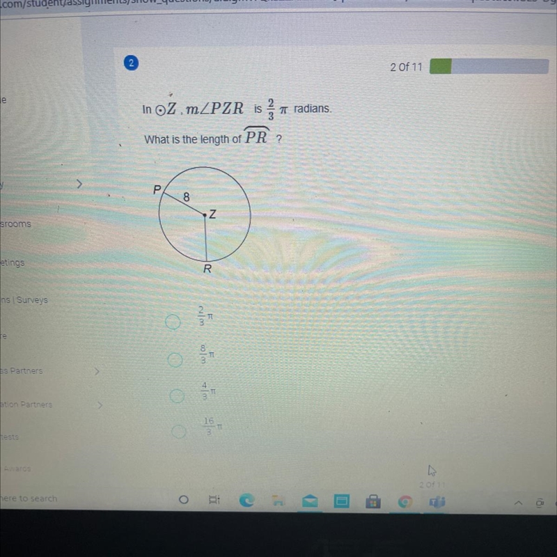 I NEED HELP PLZ What is length of PR m PZR is 2/3 pie radius-example-1