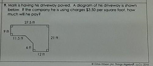 Mark is having his driveway paved. A diagram of his driveway is shown below. If the-example-1