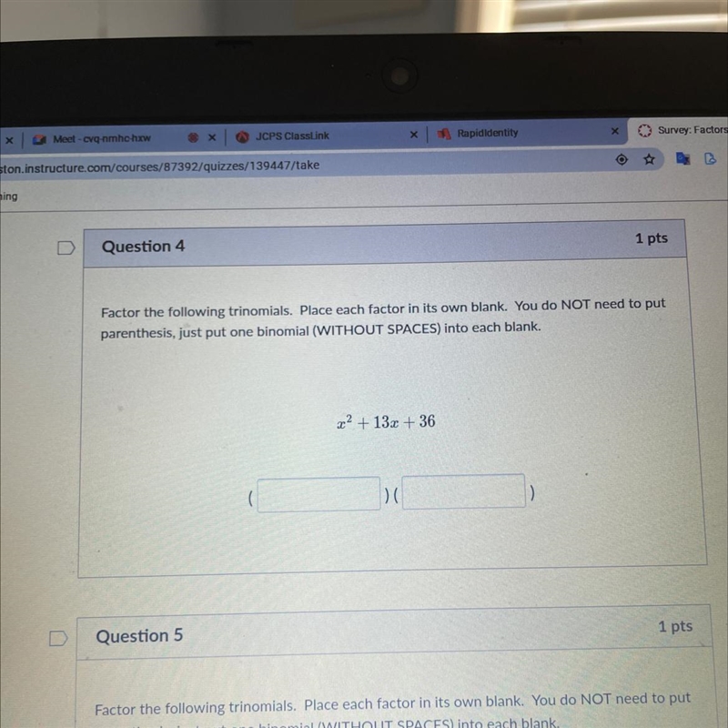 Factor the following trinomials. Place each factor in its own blank. You do NOT need-example-1