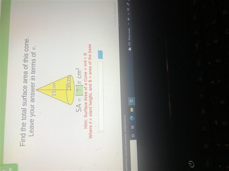 Fine the total surface area left in terms of pie-example-1