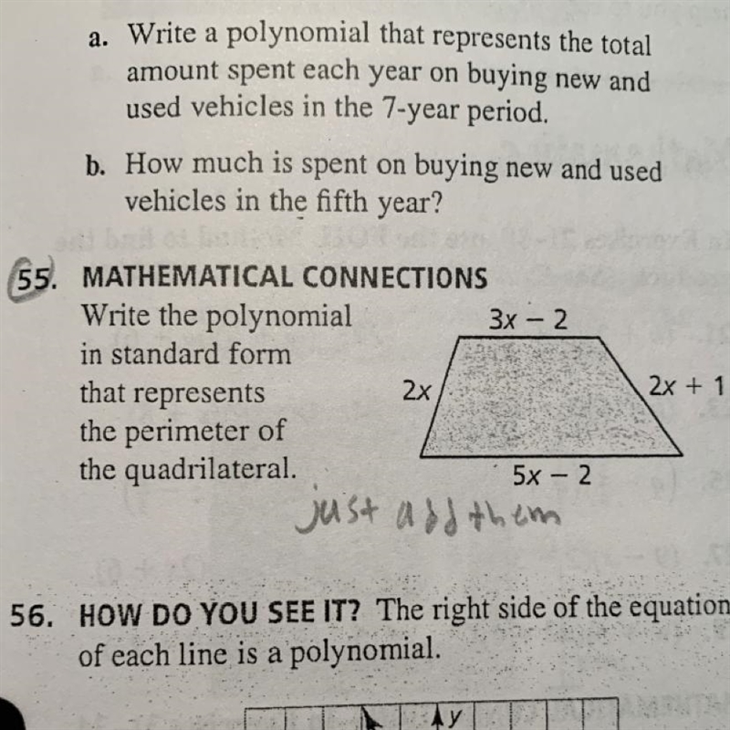 32 - 2 2x Write the polynomial in standard form that represents the perimeter of the-example-1