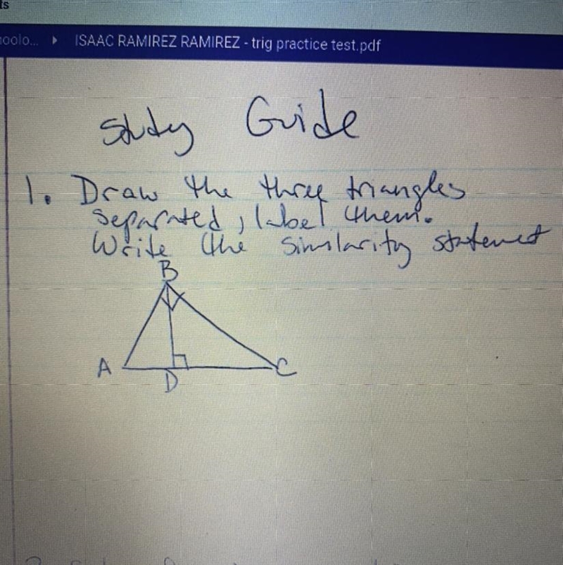 Help fast this for a test please 1. Draw the three triangles separates, do them and-example-1