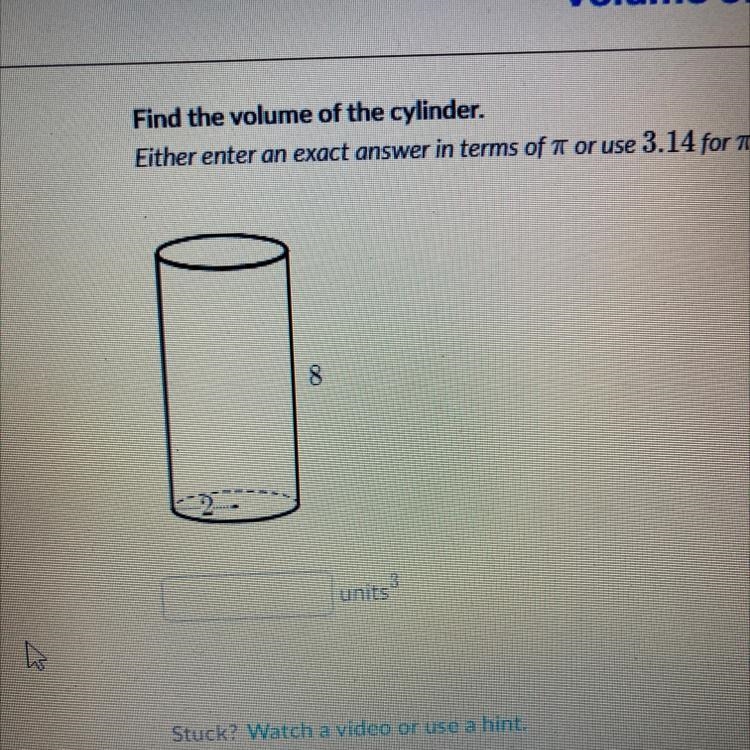 Find the volume of the cylinder.-example-1