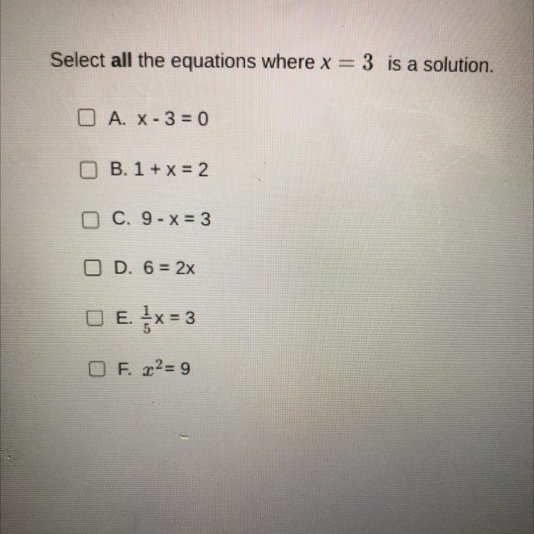 Select all the equations where x=3 is a solution-example-1