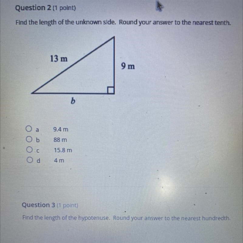 Find the lenght of the unknown side. Round it to the nearest tenth A.9.4 m B.88 m-example-1