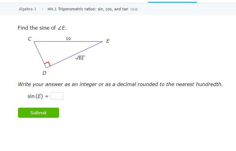 Find the sine of ∠E.-example-1