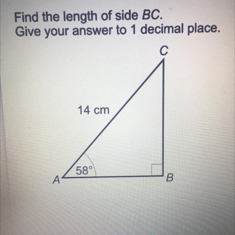 Find the length of side BC. Give your answer to 1 decimal place. C 14 cm 580 A A B-example-1