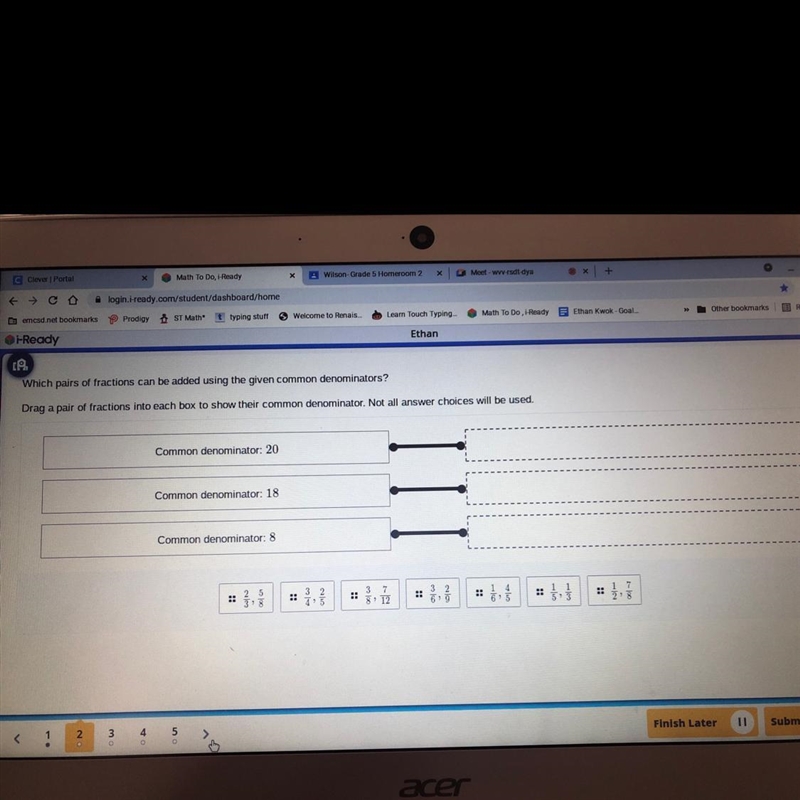 Which pairs of fractions can be added using the given common denominators-example-1