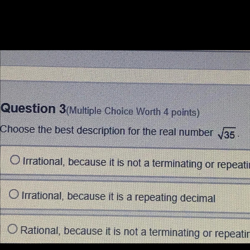 Choose the best description for the real number ￼35-example-1