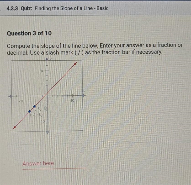 compute the slope of the line below . Enter your answer as a fraction of decimal. use-example-1