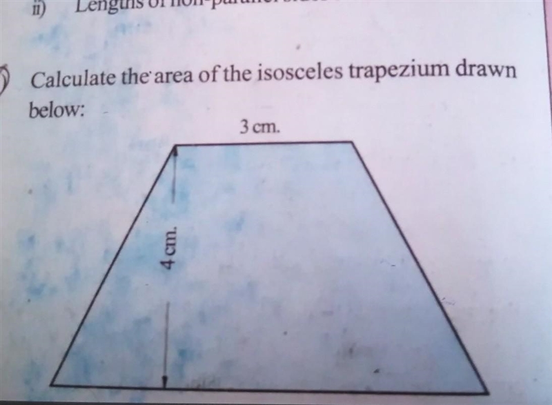 Calculate the area of the isosceles trapezium drawn below:-example-1