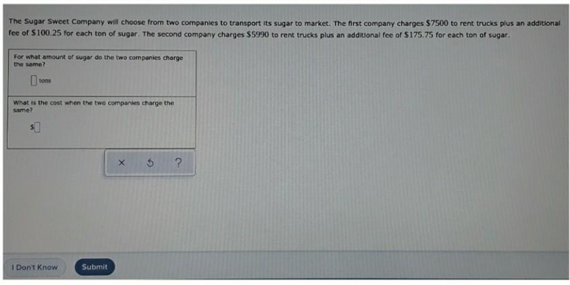 For what amount of sugar do the two companies charge the same? What is the cost when-example-1