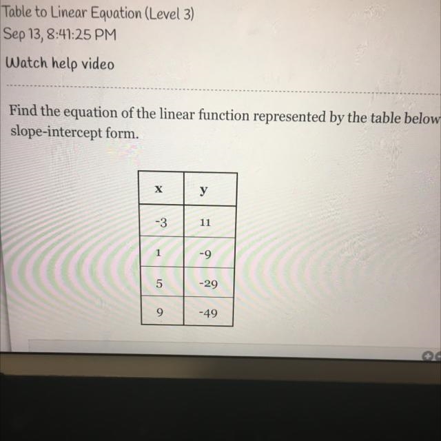 Help with math please! This is table to linear equation (level 3)-example-1