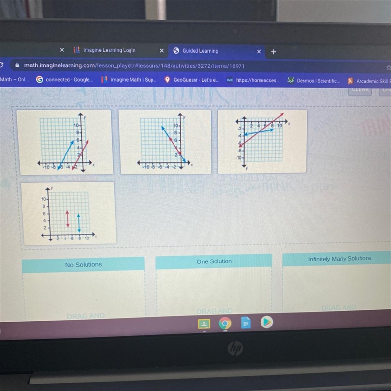 Drag each graph to show if the system of linear equations it represents will have-example-1