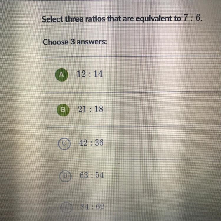 Ratios that are equivalent to 7: 6.-example-1