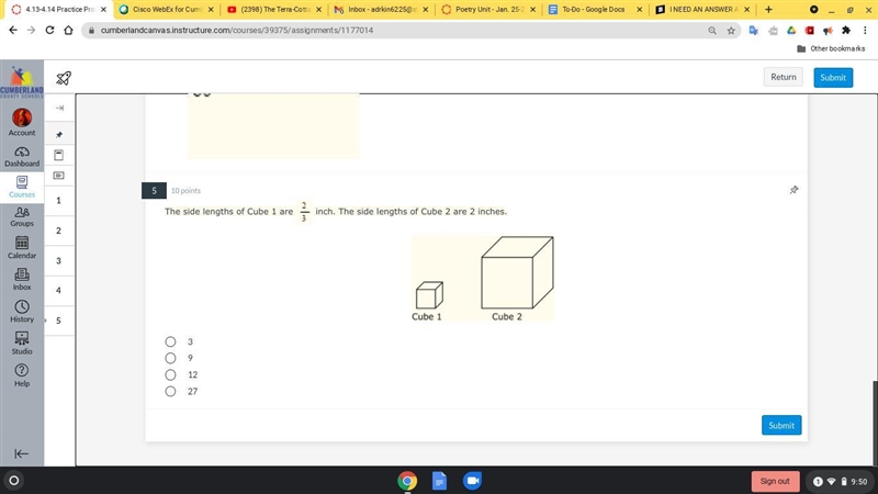 I NEED AN ANSWER ASAP GIVING 20 POINTS FOR IT!! The side lengths of Cube 1 are ⅔ inch-example-1