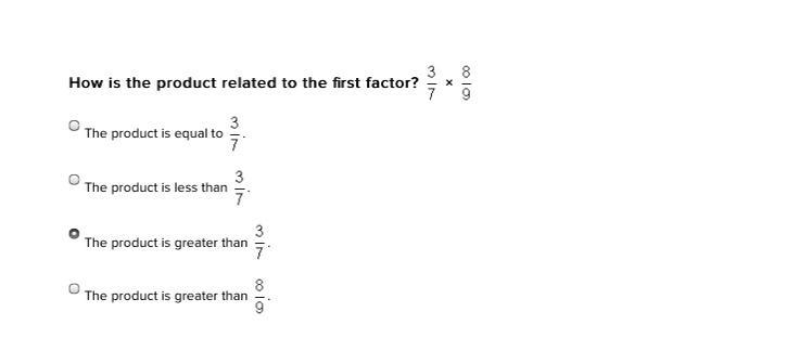 How is the product related to the first factor? 3/7x8/9-example-1