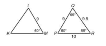 Given that Triangle KLM is congruent to Triangle RQP, what is the measurement of Angle-example-1