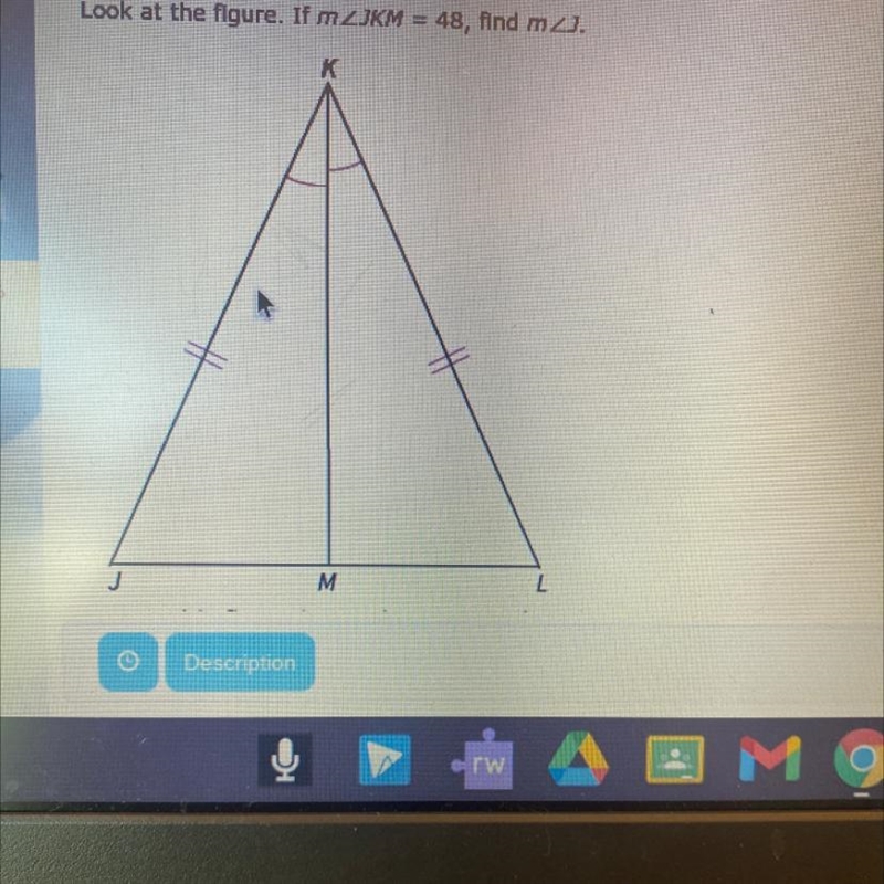 Look at the figure. If m 2JKM = 48, find m2).-example-1