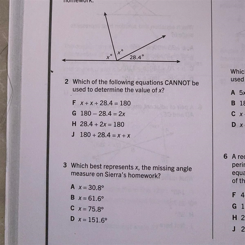 3 Which best represents x, the missing angle measure on Sierra's homework? A x= 30.8° B-example-1