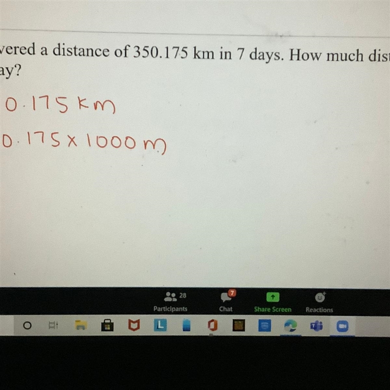 4) Shruti covered a distance of 350.175 km in 7 days. How much distance did she cover-example-1