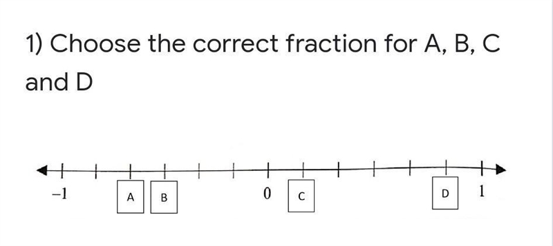 HELP ！！！！choose the correct fraction for A,B,C,D. ​-example-1