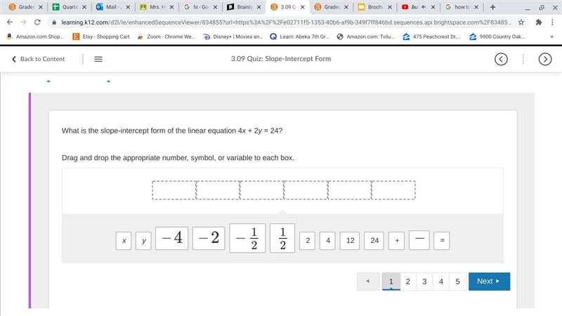 Hat is the slope-intercept form of the linear equation 4x + 2y = 24?-example-1