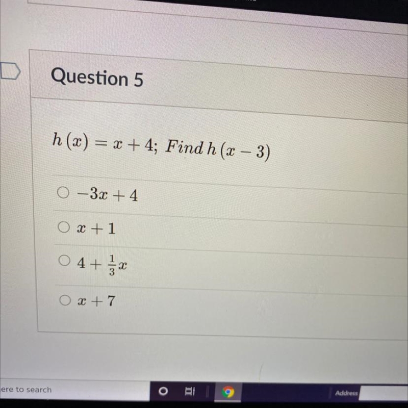 H (x) = x + 4; Find h (x – 3)-example-1