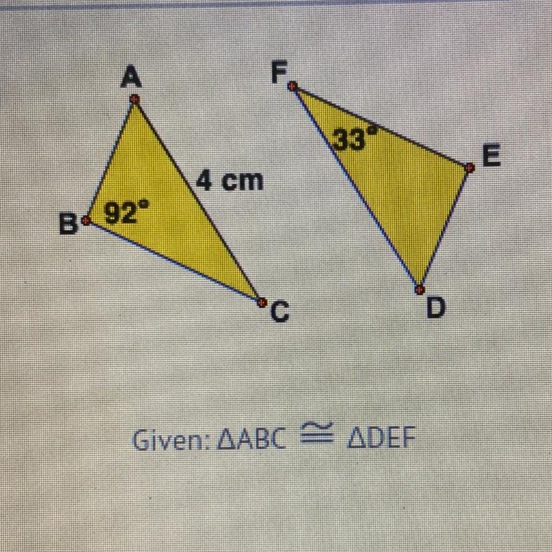 Given: AABC-ADEF Determine the measure of DF A)3 cm B)4 cm C)5 cm D)6 cm-example-1